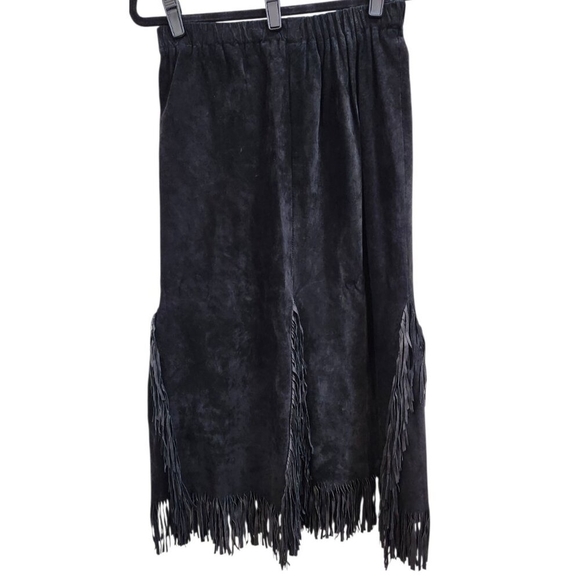 Black Suede Fringe Midi Skirt Boho Western Style – Size XS - Picture 4 of 8